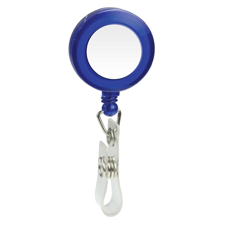 Royal Blue Round Badge Reel With Key Ring And Slide Clip - IDenticard Canada