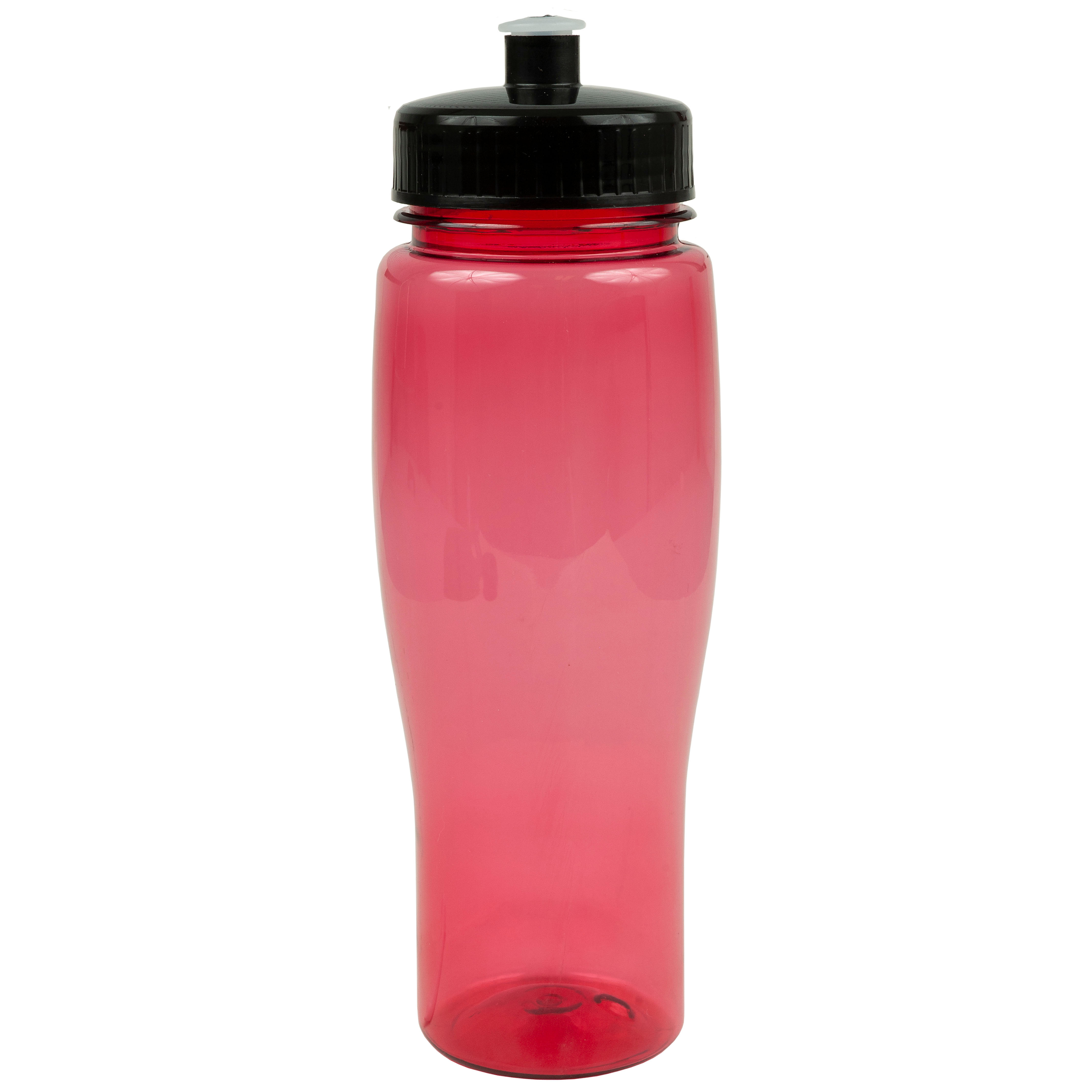 10 Poly-Clear Plastic Water Bottles Set, 32 oz. - Durable, Leak-Resistant,  Push-Pull Lids - Trans Red